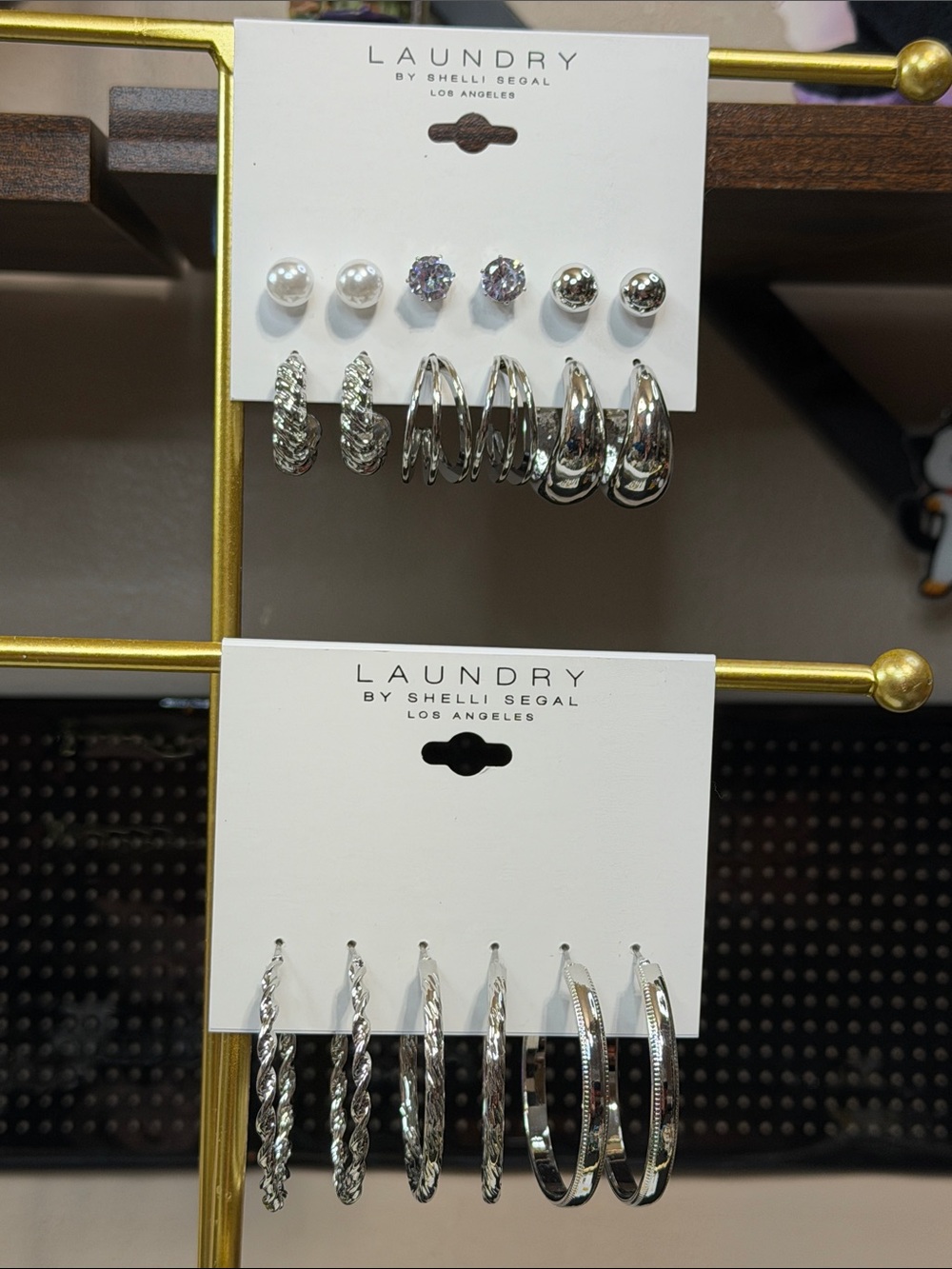 Laundry By Shelli Segal Silver Earring Set - Mixed Hoop & Stud Styles 9 pair D4